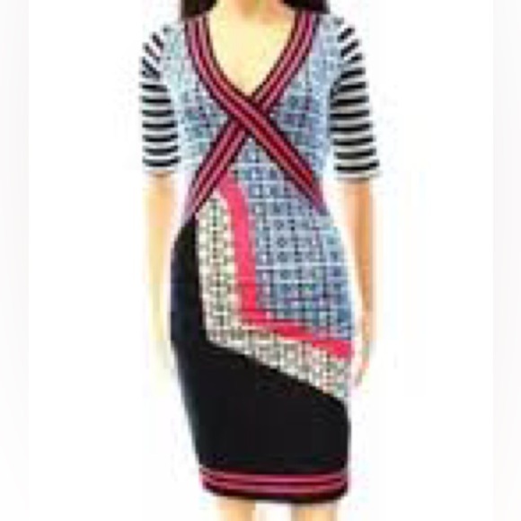 Tracy Reese Tee Dress Geometric Print Bodycon Stretchy Size M - Picture 1 of 9